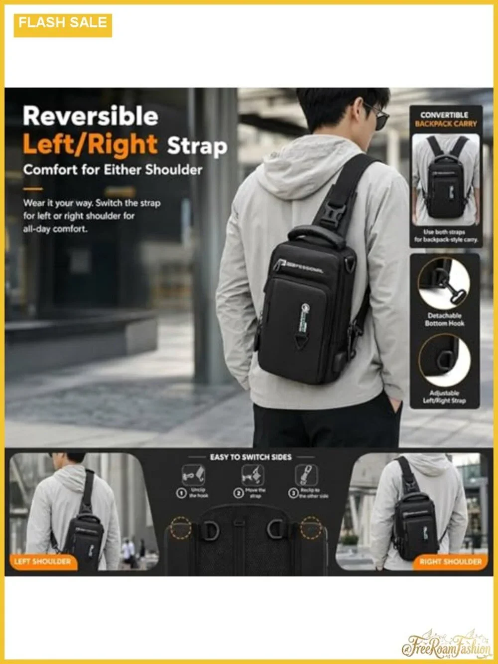 Waterproof Nylon Sling Shoulder Crossbody Bag for Men with Multiple Pockets